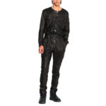 Men's Black Cargo Style Leather Jumpsuit