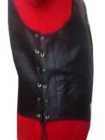 Men’s Black Genuine Leather Biker Vest with Side Lacing - Image 3
