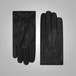 Men's Black Lambskin Leather Gloves with Brown Fur Lining - Image 2