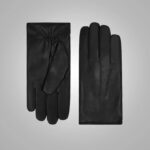 Men's Black Lambskin Leather Gloves with White Fur Lining - Image 2