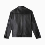 Men's Black Lambskin Leather Racer Jacket - Image 4