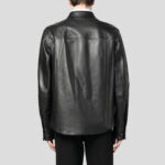 Men's Black Lambskin Leather Shirt with Chest Pocket - Image 2