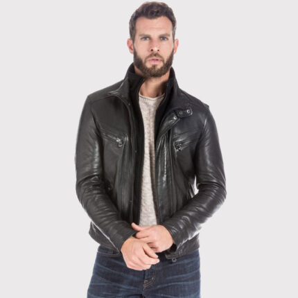Men's Black Lambskin Leather Sports Jacket