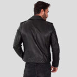 Men's Black Lambskin Leather Biker Jacket - Image 3