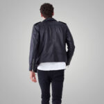 Men's Black Leather Biker Jacket - JK - Image 2