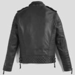 Men's Black Leather Biker Jacket With Pattern - Image 2