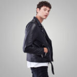 Men's Black Leather Biker Jacket - JK - Image 3