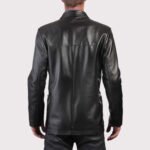Elegant Black Leather Men's Blazer Coat - Three Button Style - Image 2