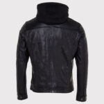 Men's Black Leather Jacket with Detachable Hood - Image 3