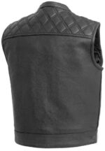 Men's Black Leather Motorcycle Vest with Diamond Stitch - Image 2