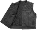 Men's Black Leather Motorcycle Vest with Diamond Stitch - Image 3