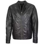 Men's Genuine Black Leather Vintage Cafe Racer Biker Jacket - Image 3