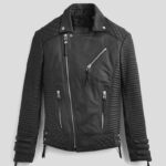 Men's Black Leather Motorcycle Jacket - Biker Edition with Pattern