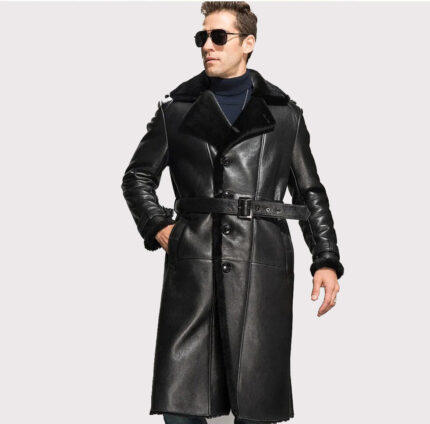Men's Black Oversize Sheepskin Shearling Coat - Winter Parka