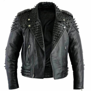 Men's Black Punk Studded Biker Leather Jacket