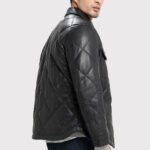 Men's Black Quilted Lambskin Leather Jacket - Image 3