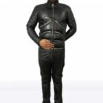 Men’s Black Quilted Leather Biker Jumpsuit - Image 2