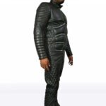 Men’s Black Quilted Leather Biker Jumpsuit - Image 3