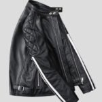 Men's Black Quilted Leather Motorcycle Jacket - Image 3
