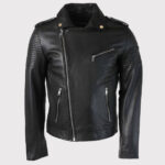 Men's Black Quilted Leather Perfecto Jacket - Image 2