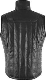 Men's Black Quilted Puffer Leather Vest - Image 2