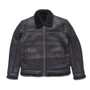 Men's Black Shearling Sheepskin Leather Bomber Jacket