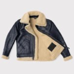 Men's Black Sheepskin Aviator Shearling Flight Jacket - Image 2