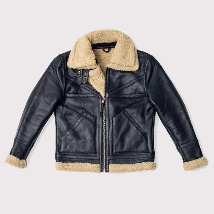 mens-black-sheepskin-aviator-shearling-flight-jacket Men's Black Sheepskin Aviator Shearling Flight Jacket - Image 1