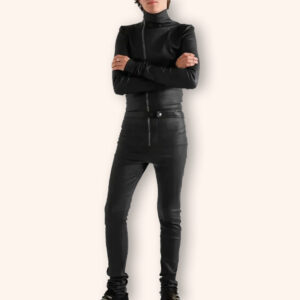 Men's Black Slim Fit Leather Jumpsuit