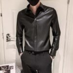 Men’s Slim Fit Black Sheepskin Leather Shirt Jacket - Image 2