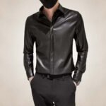 Men’s Slim Fit Black Sheepskin Leather Shirt Jacket - Image 5