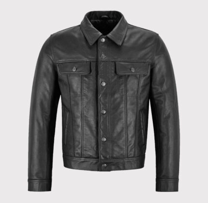 Classic Black Trucker Western Leather Jacket Shirt for Men