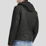 Men's Black Vintage Hooded Leather Jacket - Image 2