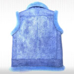 Men's Blue Leather Sheepskin Shearling Vest - Image 2