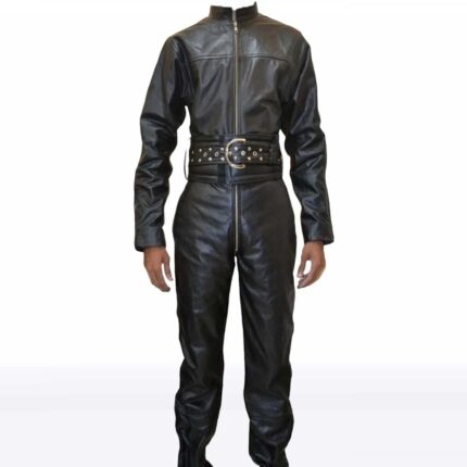 Men’s Bold Black Sheepskin Leather Fashion Jumpsuit