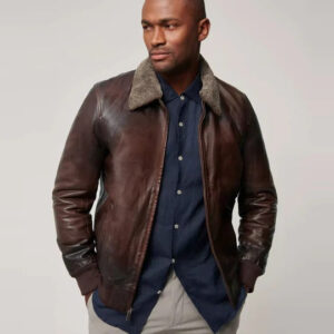 Men's Brown Aviator Leather Bomber Jacket