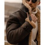 Men's Brown B3 Flying Aviator Shearling Leather Long Jacket Coat - Image 3