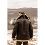 Men's Brown B3 Flying Aviator Shearling Leather Long Jacket Coat - Image 4