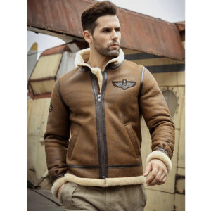 Men's Brown B3 Shearling Jacket - Thicken Sheepskin Winter Coat