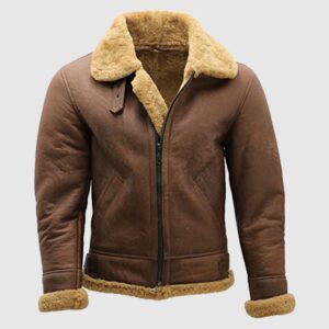 Men's Brown B3 Shearling Sheepskin WW2 Bomber Jacket