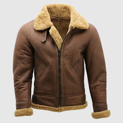 Men's Brown B3 Shearling Sheepskin WW2 Bomber Jacket