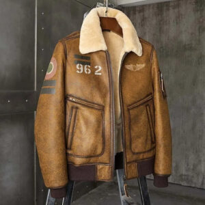 Men's Brown B6 Sheepskin Shearling Bomber Jacket