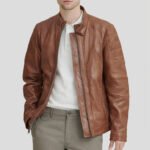 Men's Brown Biker Leather Moto Riding Motorcycle Jacket
