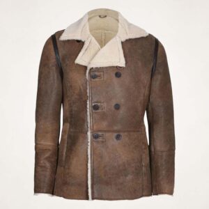 Men?s Brown Distressed Shearling Aviator Leather Jacket