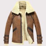 Men's Brown Double-Face Sheepskin Air Force Flight Coat - Image 3