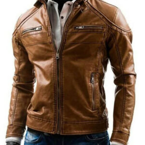 Men's Fashionable Brown Leather Biker Jacket