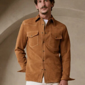 Men's Brown Full Sleeve Suede Leather Shirt