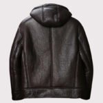 Men's Brown Hooded B3 Shearling Motorcycle Jacket - Image 2