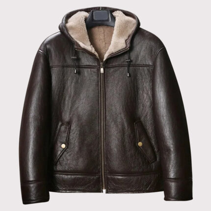 Men's Brown Hooded B3 Shearling Motorcycle Jacket