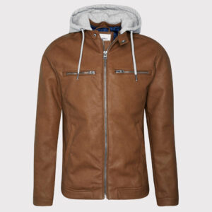 Men's Brown Hooded Biker Leather Jacket